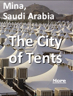 There are more than 100,000 air-conditioned tents in Mina, about 8 km East of Mecca, providing temporary accommodation to 3 million pilgrims.